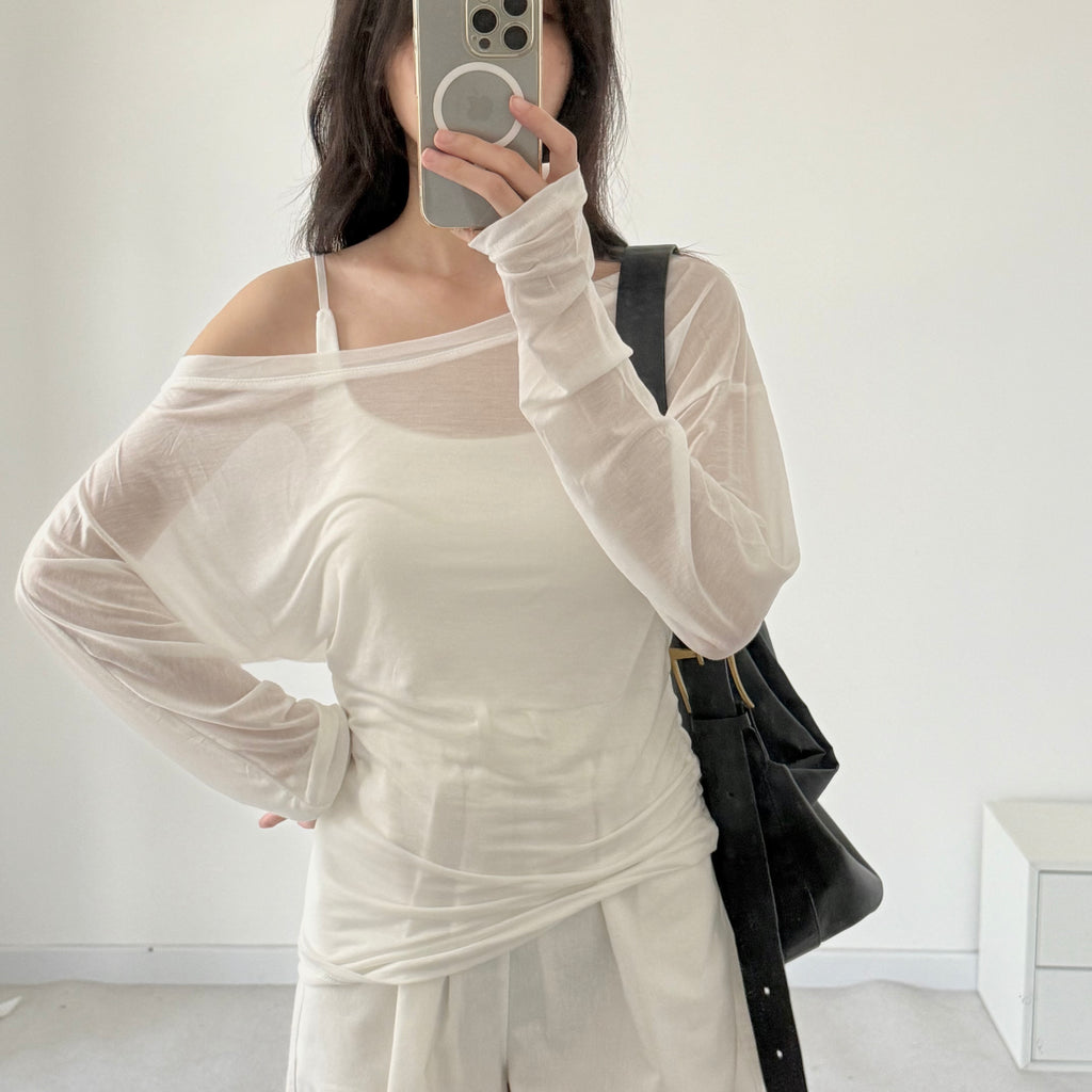 Tencel Thin Long Sleeve Shirt + Top Bra 冰丝微透斜肩罩衫+背心套 （JUL2502）