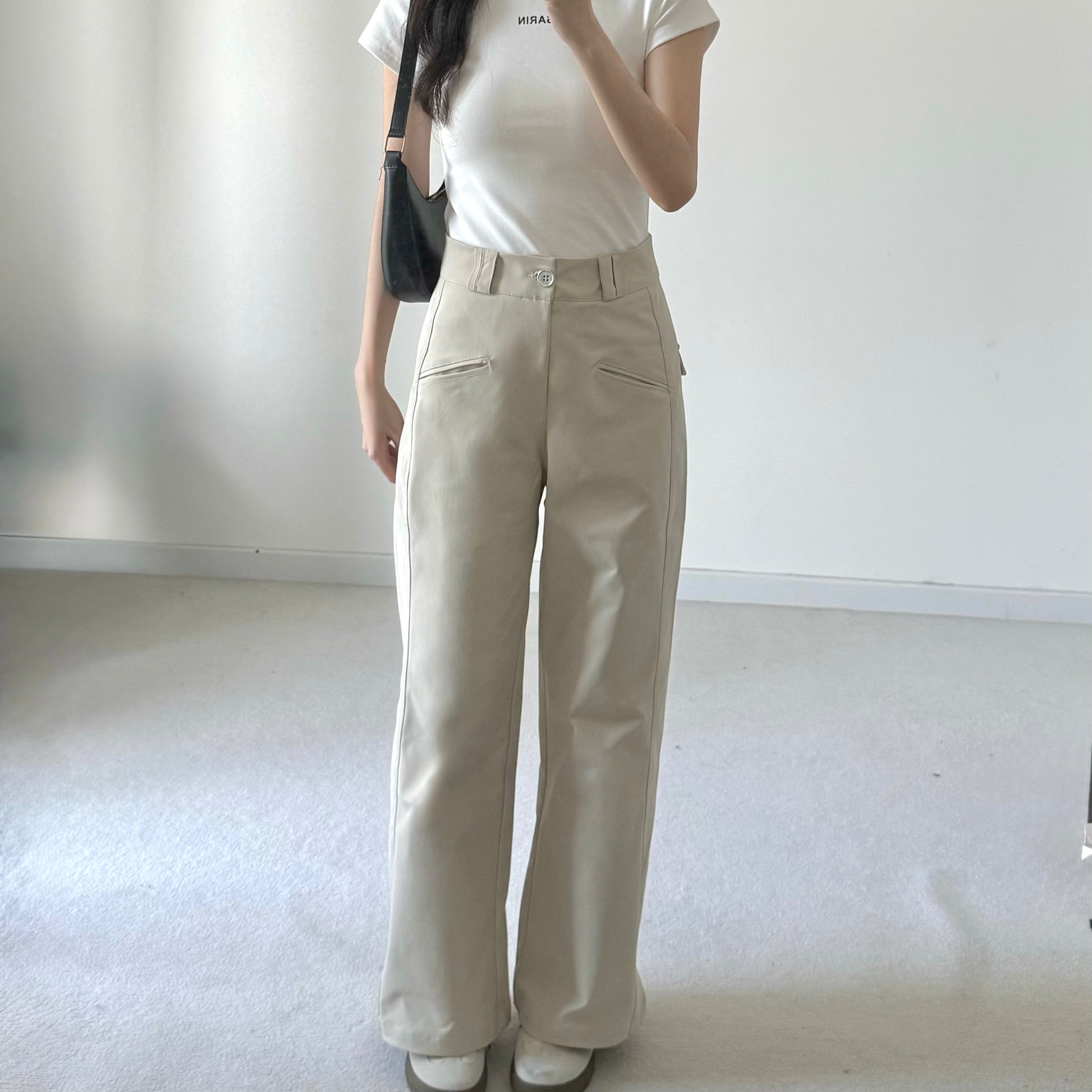AUG25144 低调质感高腰直筒休闲裤 High-Waisted Straight Leg Casual Pants