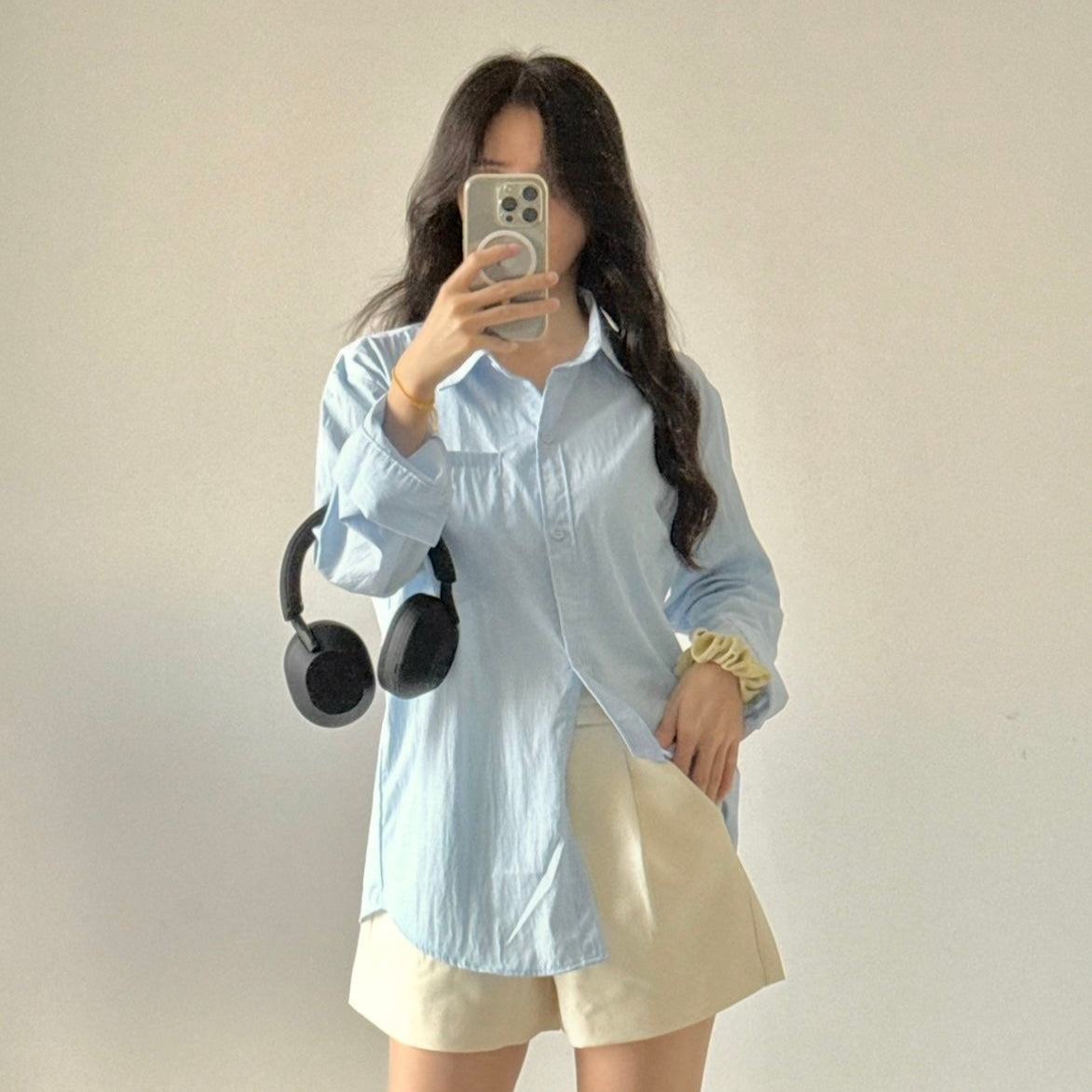 Women‘s Loose Long-Sleeved Shirt浅蓝色显白宽松长袖防晒衬衫 (JUL2506)