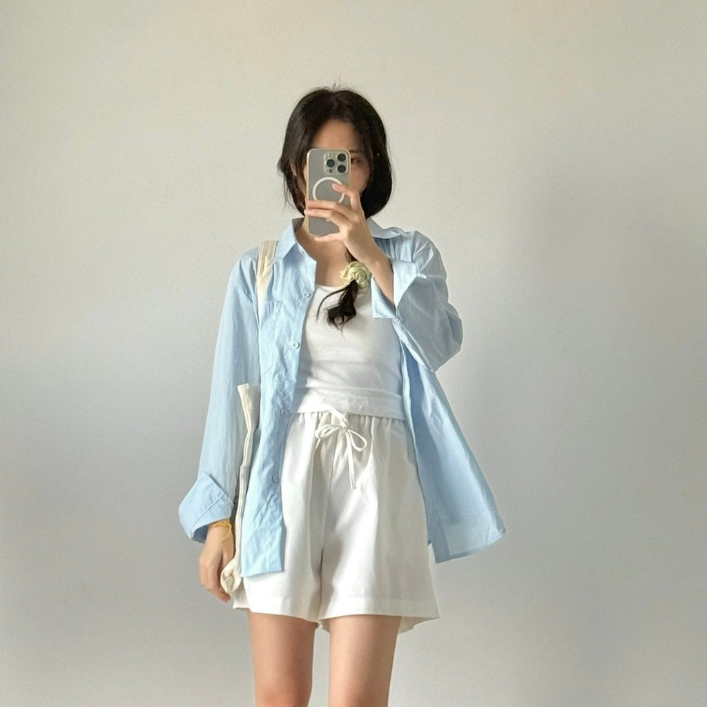 Women‘s Loose Long-Sleeved Shirt浅蓝色显白宽松长袖防晒衬衫 (JUL2506)