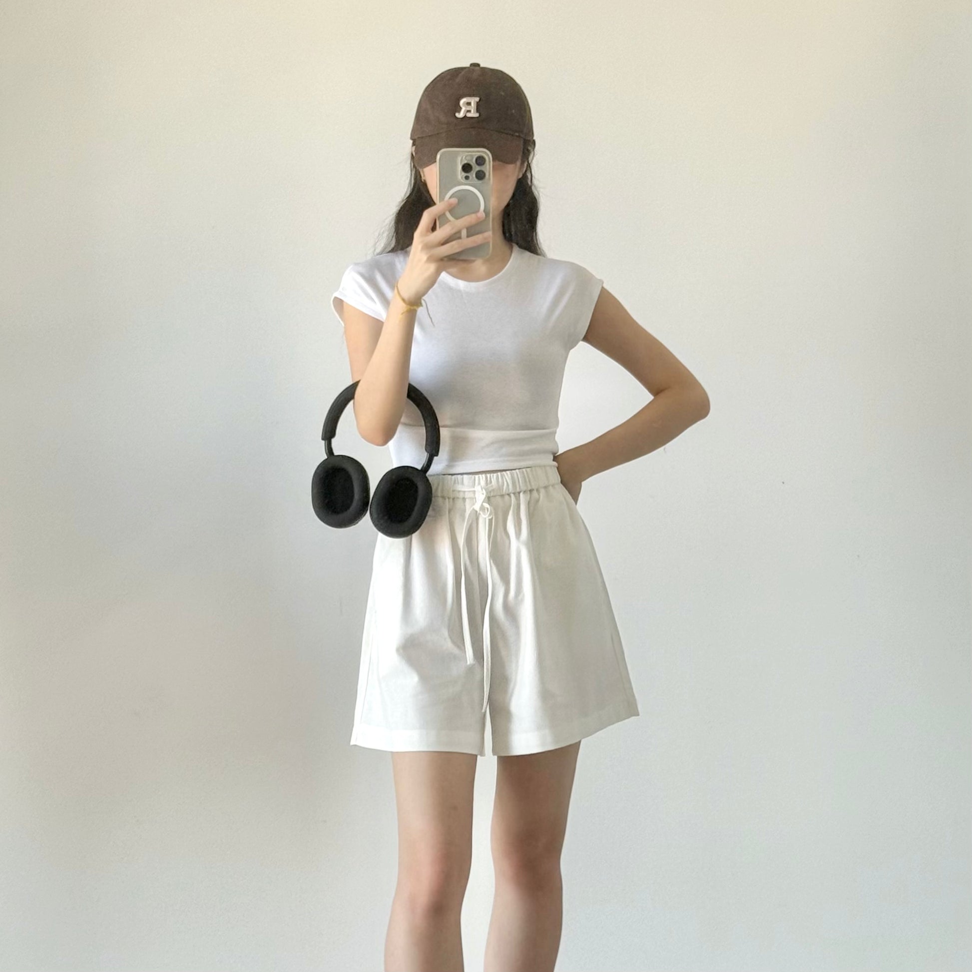 Cotton And Linen Shorts 白色棉麻短裤休闲裤（JUL2508）