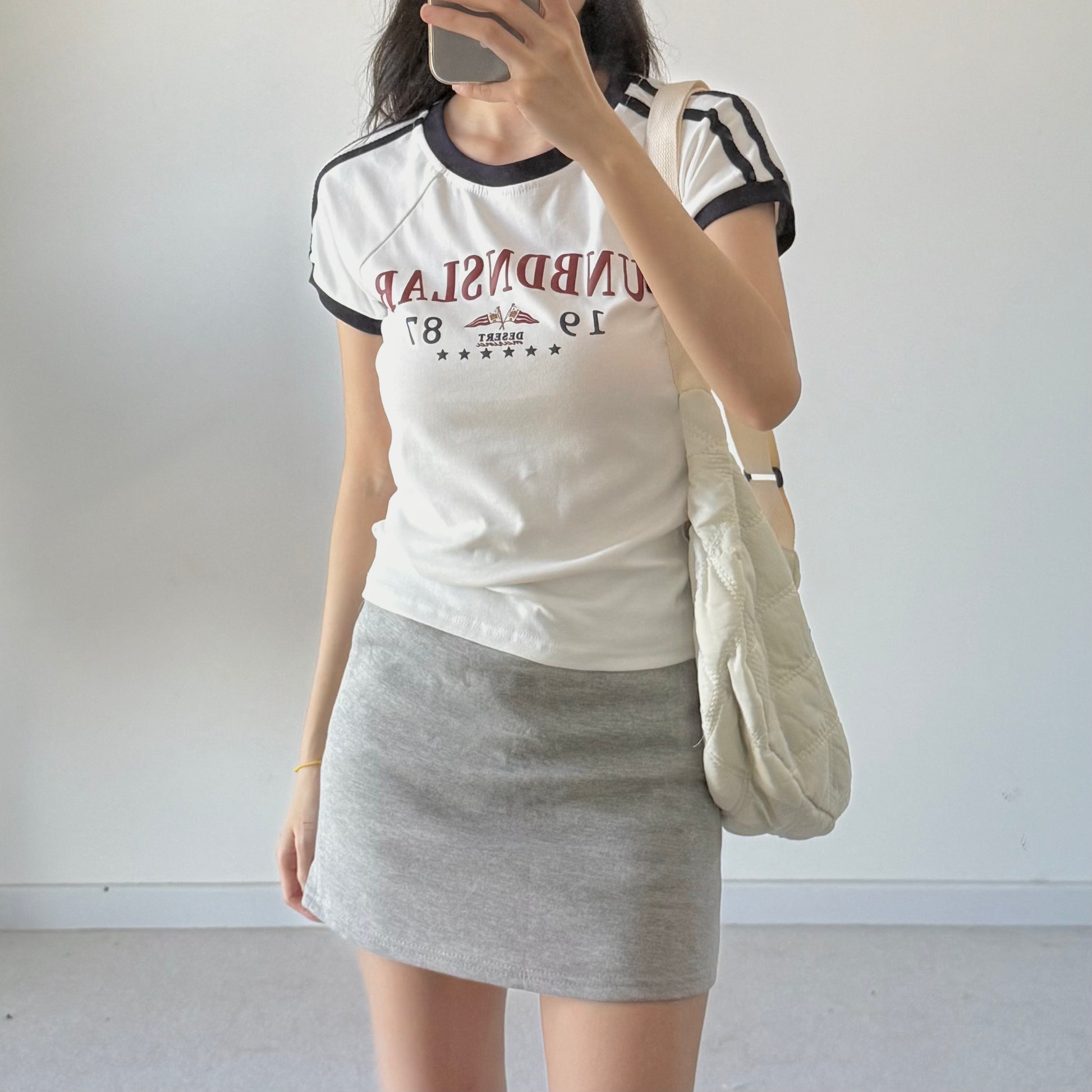 Casual Round Neck Short Sleeve T-Shirt 美式复古休闲风正肩T（JUL2504）