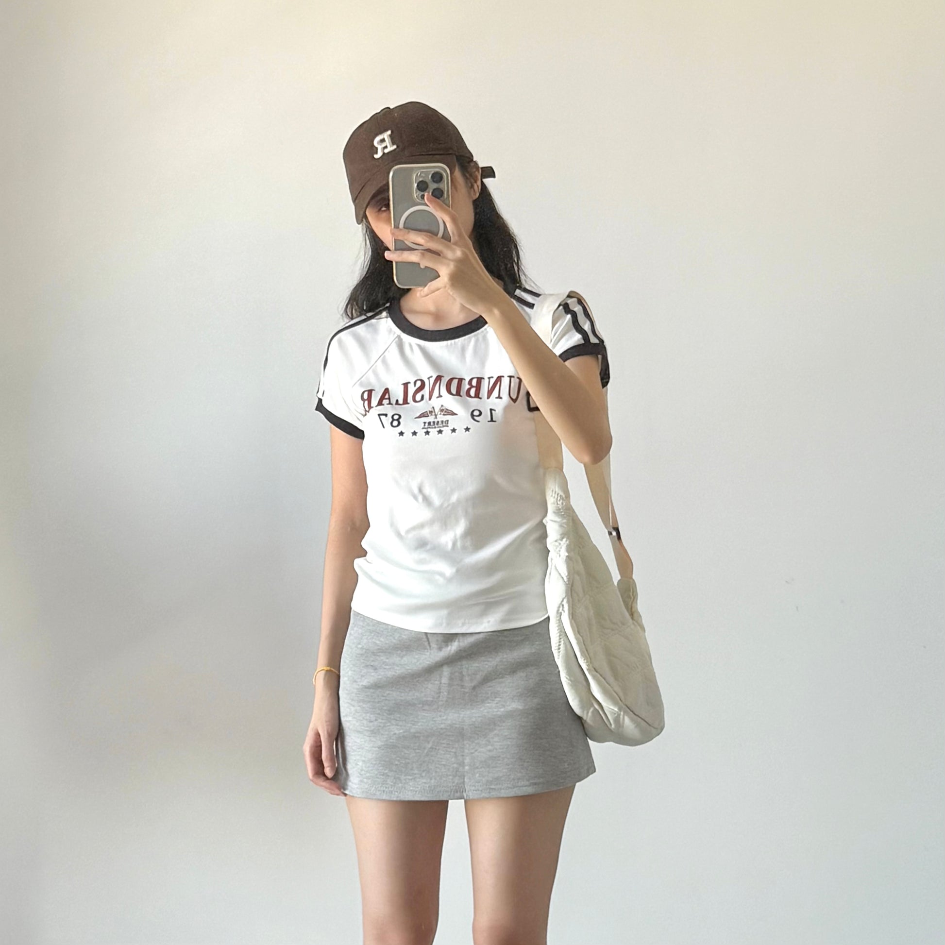 Casual Round Neck Short Sleeve T-Shirt 美式复古休闲风正肩T（JUL2504）