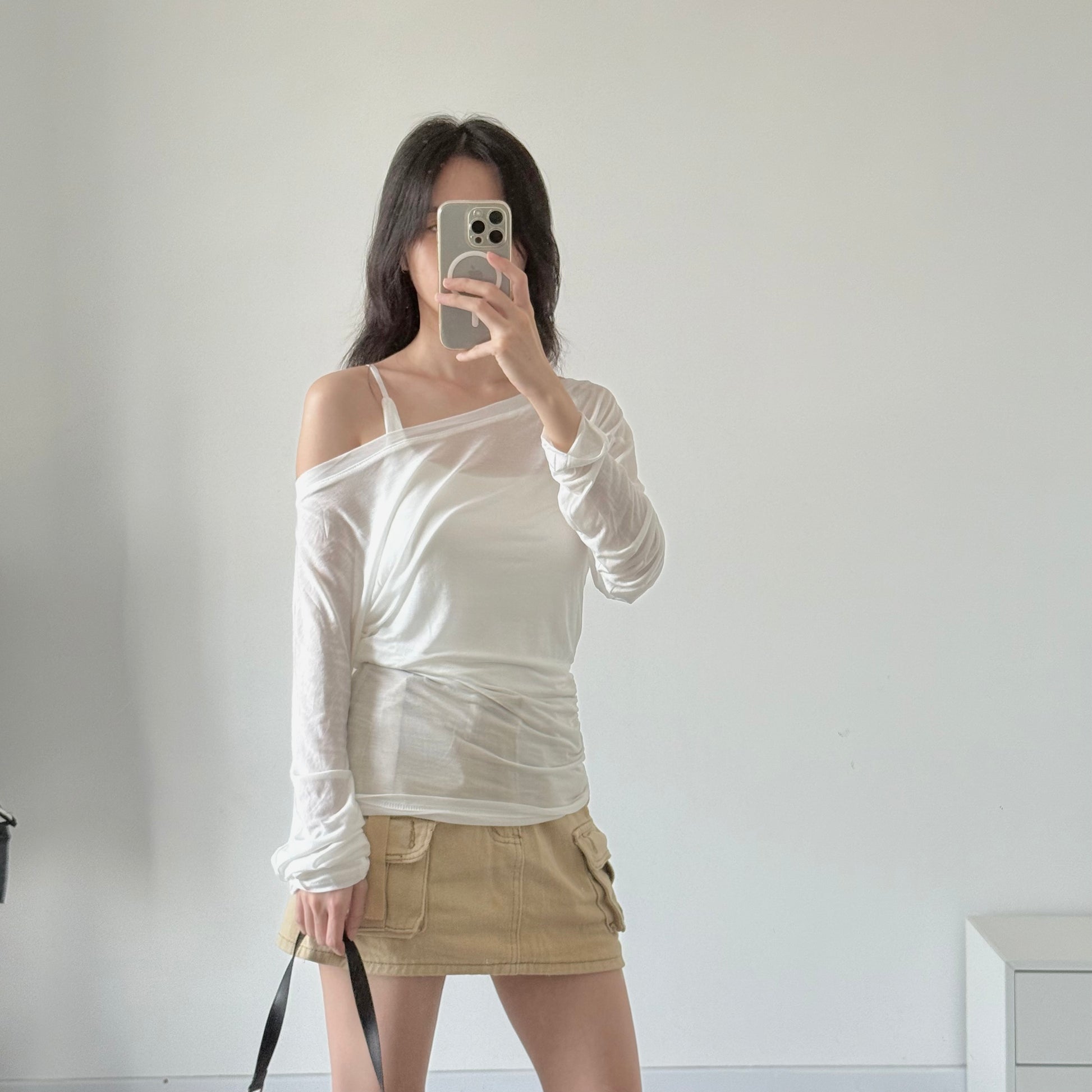 Tencel Thin Long Sleeve Shirt + Top Bra 冰丝微透斜肩罩衫+背心套 （JUL2502）