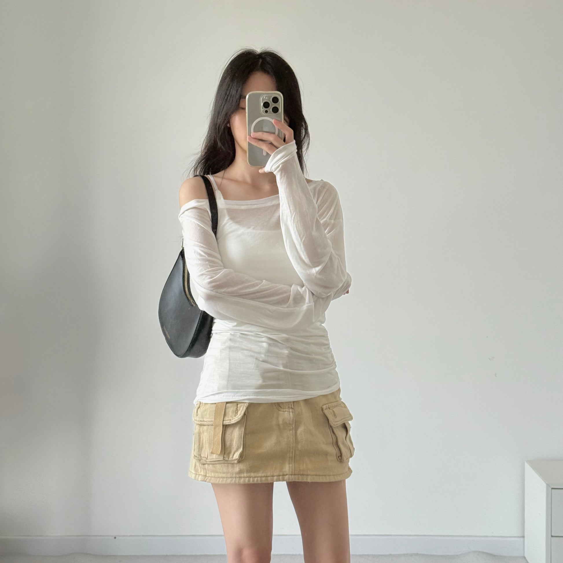 Tencel Thin Long Sleeve Shirt + Top Bra 冰丝微透斜肩罩衫+背心套 （JUL2502）