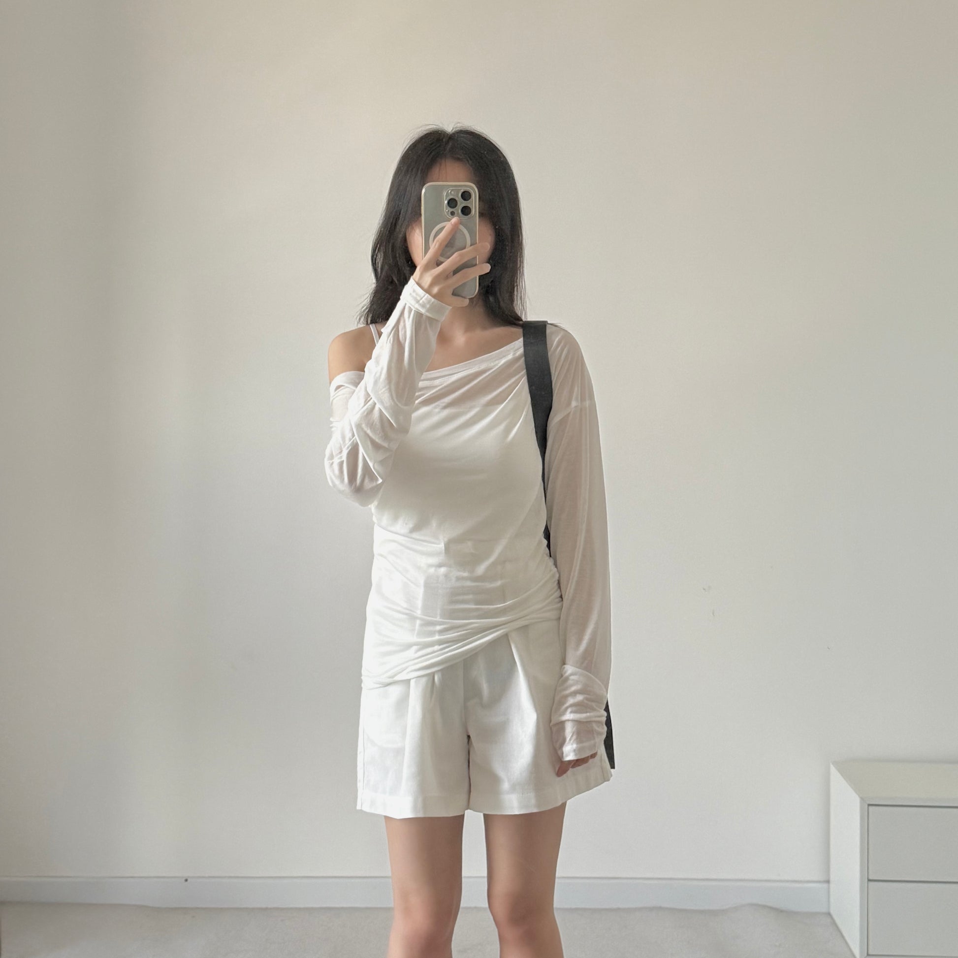 Tencel Thin Long Sleeve Shirt + Top Bra 冰丝微透斜肩罩衫+背心套 （JUL2502）