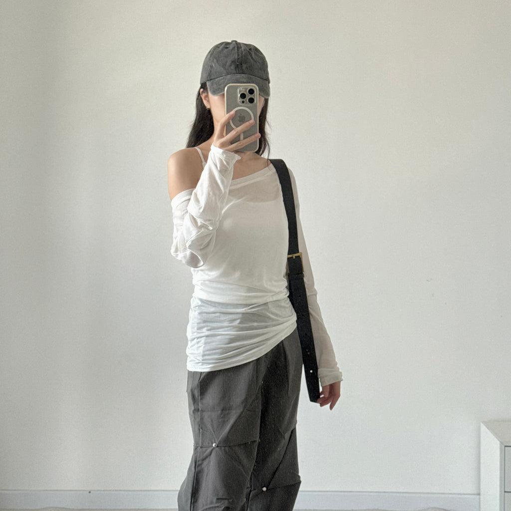 Tencel Thin Long Sleeve Shirt + Top Bra 冰丝微透斜肩罩衫+背心套 （JUL2502）
