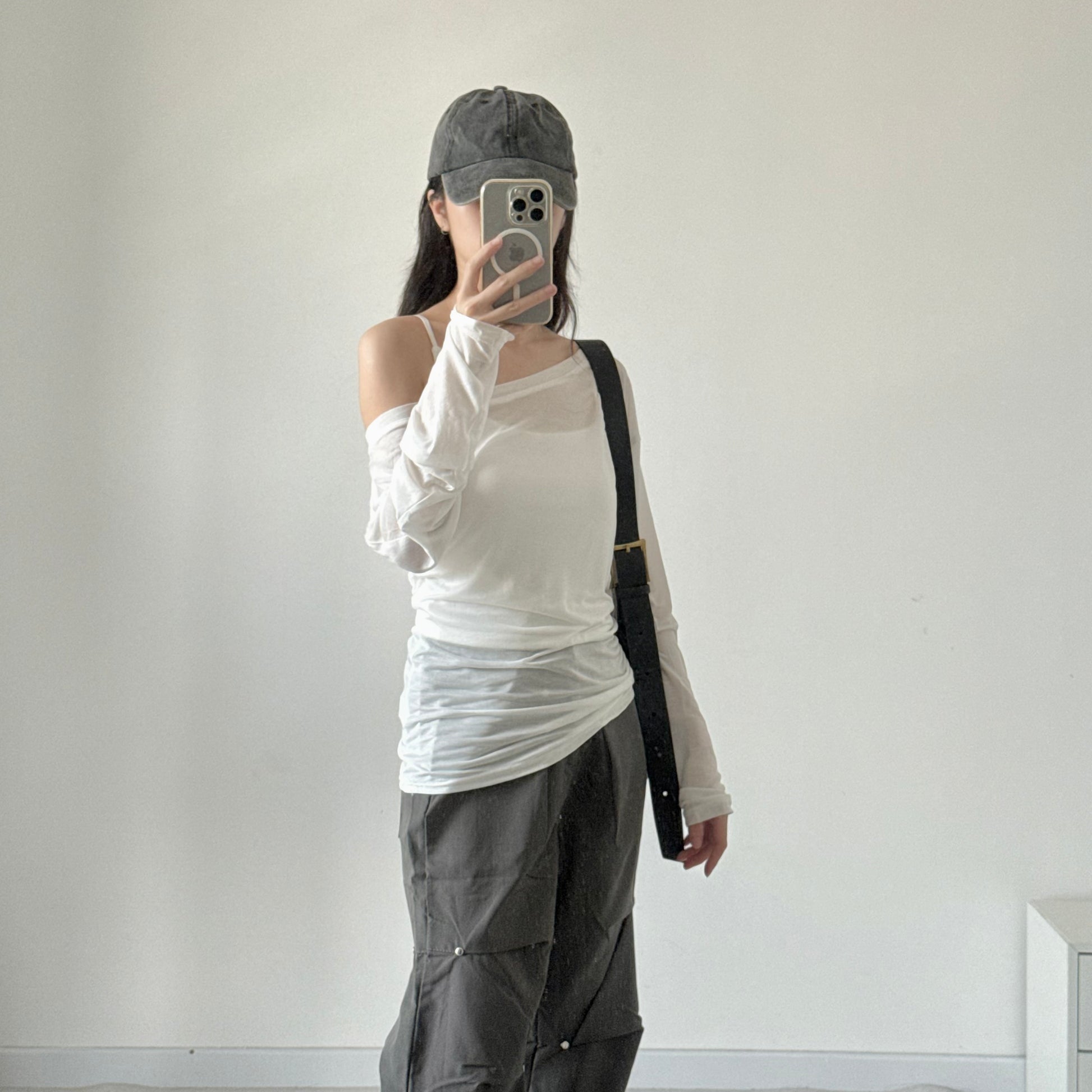 Tencel Thin Long Sleeve Shirt + Top Bra 冰丝微透斜肩罩衫+背心套 （JUL2502）