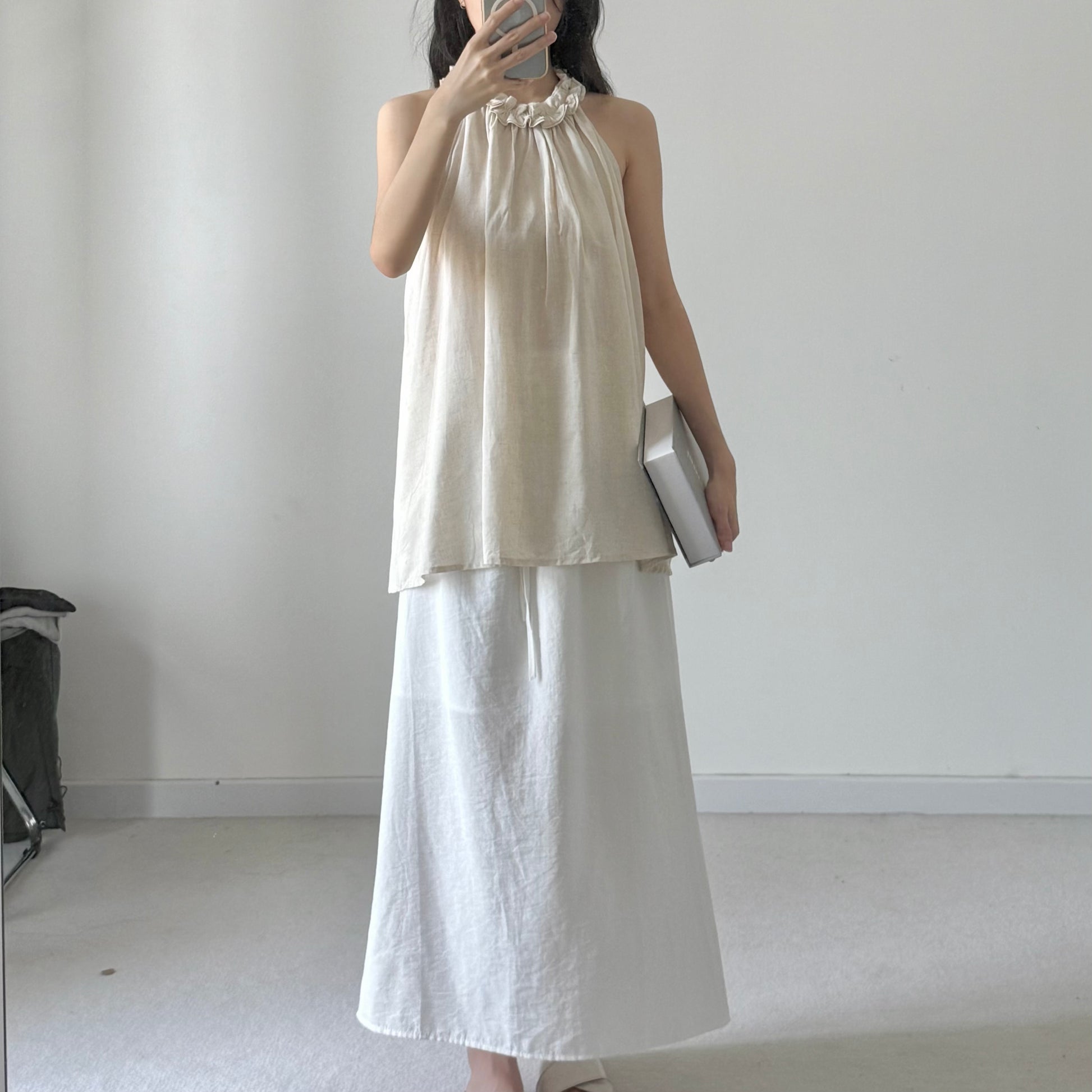 AUG25133 棉麻抽绳质感半身裙 Comfy Cotton Linen Skirt