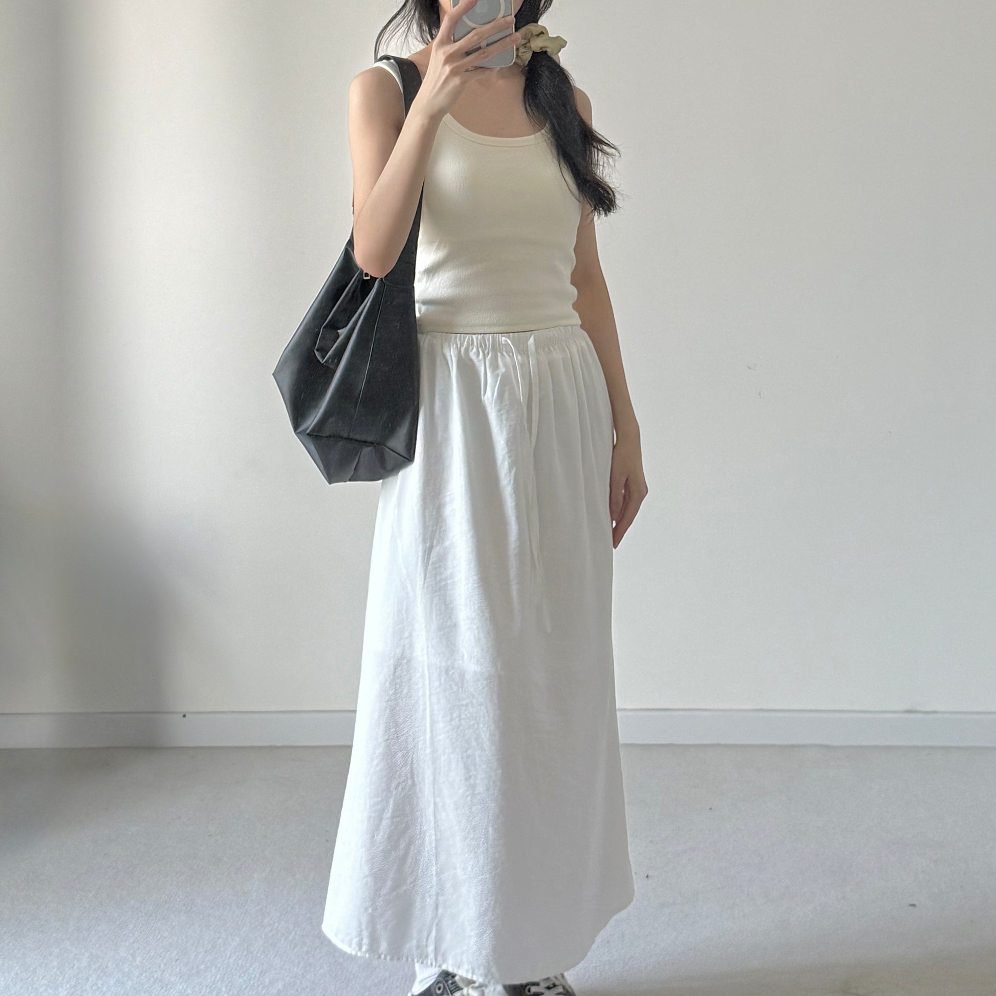 AUG25133 棉麻抽绳质感半身裙 Comfy Cotton Linen Skirt