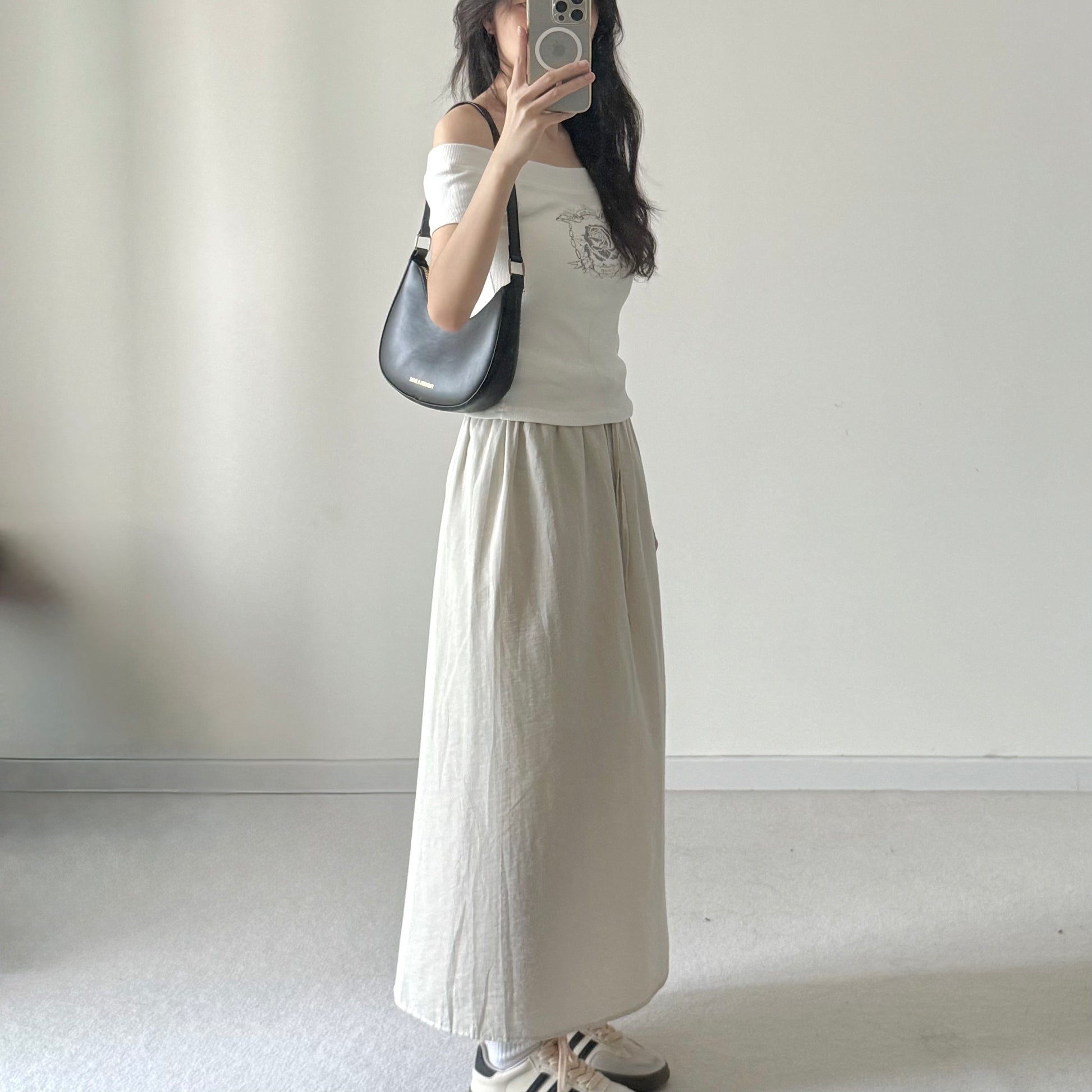 AUG25133 棉麻抽绳质感半身裙 Comfy Cotton Linen Skirt