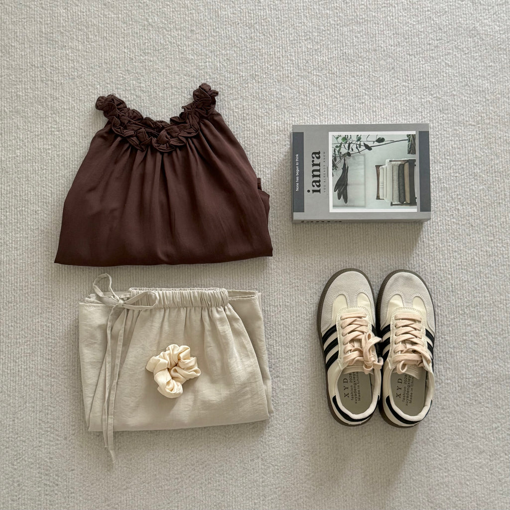 AUG25111 A字挂脖亚麻小衫背心 A-Line Halter Linen Top